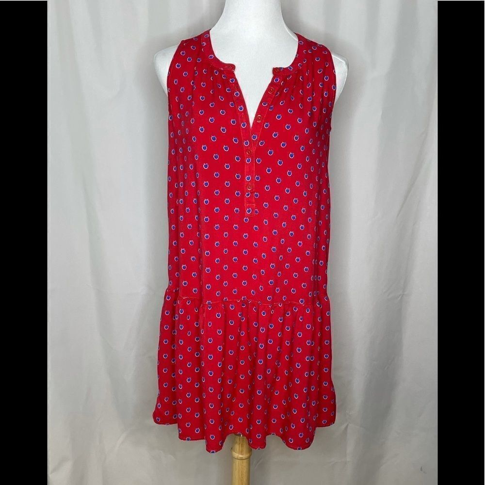 BeachLunchLounge Red Dress w/Blue Apples S